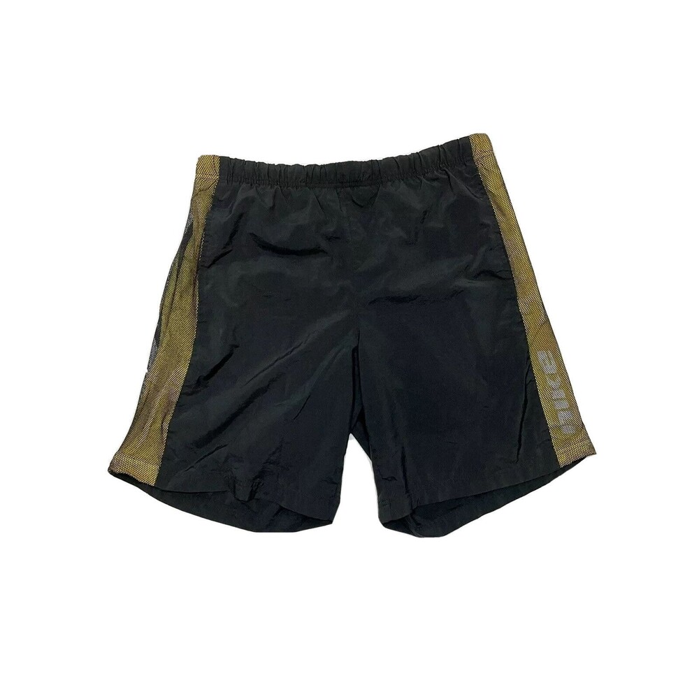 NIKE Mens Swimsuit Bottom Trunk Shorts Size L Black Yellow Pants Drawstring